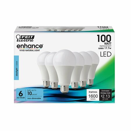 CLING 17.7 watt 100 watt Equivalence Enhance A21 1600 Lumen A-Line LED Bulb Daylight, 6PK CL3330761